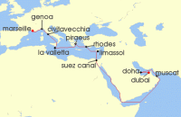 Cruise itinerary map for MSC Cruises 21 Night MSC Grand Voyages (133930)