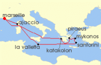 Cruise itinerary map for CFC Croisieres 11 Nuit Secrets Helléniques (140736)