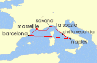 Cruise itinerary map for Costa Cruises 7 Night Mediterranean from Marseilles (137437)