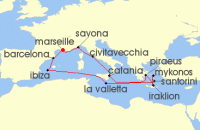 Cruise itinerary map for Costa Cruises 14 Night Eastern Mediterranean from Marseilles (128479)