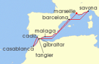 Cruise itinerary map for Costa Cruises 10 Night Mediterranean from Marseilles (141426)