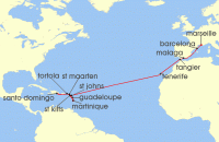 Cruise itinerary map for Costa Cruises 23 Night Ocean Cruises from Martinique (136981)