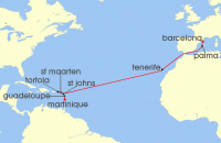 Cruise itinerary map for MSC Cruises 15 Night MSC Grand Voyages (133448)