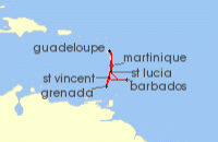 Cruise itinerary map for MSC Cruises 7 Night Southern Caribbean (98620)