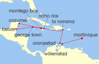 Cruise itinerary map for AIDA 14 Nacht Karibische Inseln & Mexiko ab Martinique (116782)