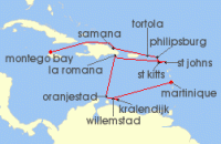 Cruise itinerary map for AIDA 14 Nacht Karibische Inseln ab Martinique (116780)