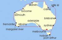 Cruise itinerary map for Princess Cruises 29 Night Round Australia (140181)