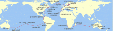 Cruise itinerary map for Princess Cruises 112 Night World Cruise Segment - Melbourne to Sydney (130264)