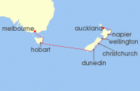 Cruise itinerary map for Silversea Cruises 12 Night Melbourne To Auckland (122334)