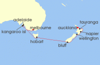 Cruise itinerary map for Silversea Cruises 16 Night Melbourne To Auckland (135983)
