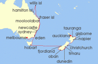 Cruise itinerary map for Silversea Cruises 26 Night Melbourne To Auckland (140567)