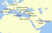 Cruise itinerary map for MSC Cruises 25 Night MSC Grand Voyages (133922)