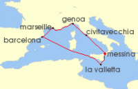 Cruise itinerary map for MSC Cruises 7 Night Mediterranean (120385)
