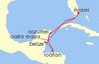 Cruise itinerary map for Oceania Cruises 7 Night Tropical Retreats Miami to Miami (22259)