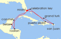 Cruise itinerary map for Princess Cruises 14 Night Eastern/Western Caribbean Adventurer (141032)
