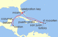 Cruise itinerary map for Princess Cruises 15 Night Eastern/Western Caribbean Adventurer Holiday (141033)