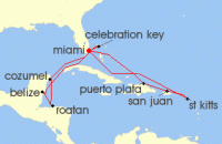 Cruise itinerary map for Princess Cruises 14 Night Eastern/Western Caribbean Adventurer (141026)