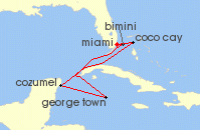 Cruise itinerary map for Celebrity Cruises 7 Night Grand Cayman, Mexico & Perfect Day (136689)