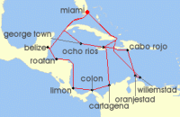 Cruise itinerary map for MSC Cruises 21 Night Caribbean & Bahamas (133277)