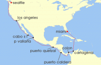 Cruise itinerary map for Norwegian Cruise Line 18 Night Panama Canal From Miami to Seattle: Colombia, Mexico & Los Angeles (131706)