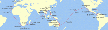 Cruise itinerary map for Cunard Line 99 Night Miami To Southampton (140632)