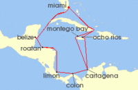 Cruise itinerary map for MSC Cruises 22 Night Caribbean & Bahamas (133279)