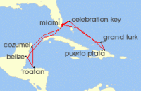 Cruise itinerary map for Princess Cruises 13 Night Eastern/Western Caribbean Adventurer Holiday (141036)