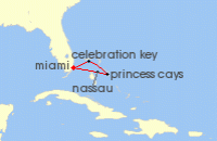 Cruise itinerary map for Carnival Cruises 5 Night The Bahamas (126916)