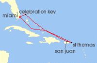 Cruise itinerary map for Carnival Cruises 7 Night Eastern Caribbean (113355)