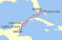 Cruise itinerary map for Celebrity Cruises 7 Night Mexico, Belize & Perfect Day (128638)