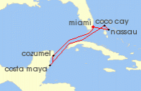 Cruise itinerary map for Royal Caribbean Cruises 7 Night Western Caribbean & Perfect Day (132025)