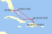 Cruise itinerary map for Celebrity Cruises 6 Night Grand Turk, Puerto Plata & Bahamas (140697)