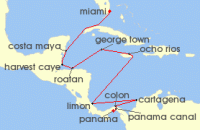 Cruise itinerary map for Regent Seven Seas Cruises 14 Night Exotic Coasts & Casco Viejo Miami To Panama City (123315)