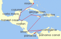 Cruise itinerary map for Regent Seven Seas Cruises 14 Night Tropical Treasures Miami To Panama City (129943)