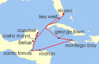 Cruise itinerary map for Oceania Cruises 12 Night Maya to Island Heritage Miami to Miami (120715)