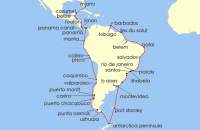 Cruise itinerary map for Azamara Cruises 68 Night Cruise Miami To Bridgetown Grand Voyage (140022)