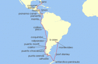 Cruise itinerary map for Azamara Cruises 42 Night Cruise Miami To Buenos Aires Grand Voyage (140018)