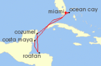 Cruise itinerary map for MSC Cruises 10 Night Caribbean & Bahamas (122280)