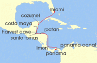 Cruise itinerary map for Oceania Cruises 10 Night Panama Potpourri Miami to Panama City (98096)