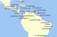 Cruise itinerary map for Regent Seven Seas Cruises 30 Night Caribbean Shores To Rios Marvels Miami To Rio De Janeiro (109448)