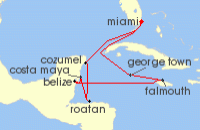 Cruise itinerary map for Regent Seven Seas Cruises 10 Night Passage To Paradise Miami To Miami (127899)