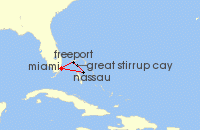 Cruise itinerary map for Norwegian Cruise Line 4 Night Bahamas Round-Trip Miami: Great Stirrup Cay & Nassau (7510)