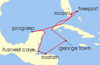Cruise itinerary map for Regent Seven Seas Cruises 10 Night Rainforest To Reef Miami To Miami (136471)