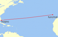 Cruise itinerary map for Hapag Lloyd 10 Night Relaxation Deluxe On The Atlantic (Miami - Funchal (Madeira)) (131988)