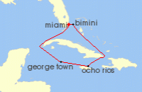Cruise itinerary map for Virgin Voyages 7 Night Cayman Isles & Jamaican Miles (122372)