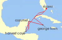 Cruise itinerary map for Norwegian Cruise Line 7 Night Caribbean Round-trip Miami: Harvest Caye & Grand Cayman (138707)