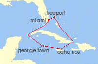 Cruise itinerary map for Margaritaville At Sea 6 Night Bahamas & Western Caribbean (138820)