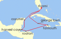 Cruise itinerary map for Oceania Cruises 9 Night Calypso Sunsets Miami to Miami (133006)