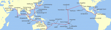 Cruise itinerary map for Oceania Cruises 127 Night Continental Explorer Miami to Doha (136503)