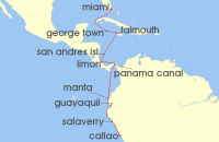 Cruise itinerary map for Regent Seven Seas Cruises 14 Night Empires Of The Sun Miami To Lima (Callao) (136183)